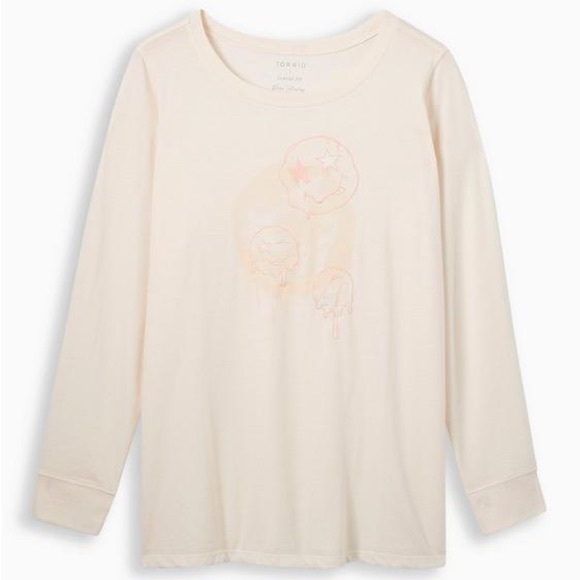 Torrid Smiley Doodles Classic Fit Crew Neck Long Sleeve Embroidery Tee NWT - Picture 1 of 7